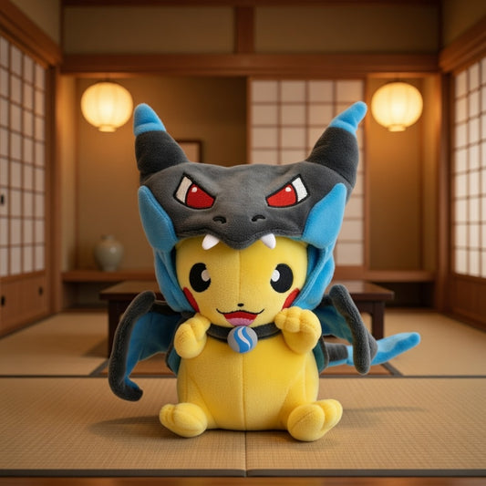 Peluche Pikachu déguisé en Dracaufeu X