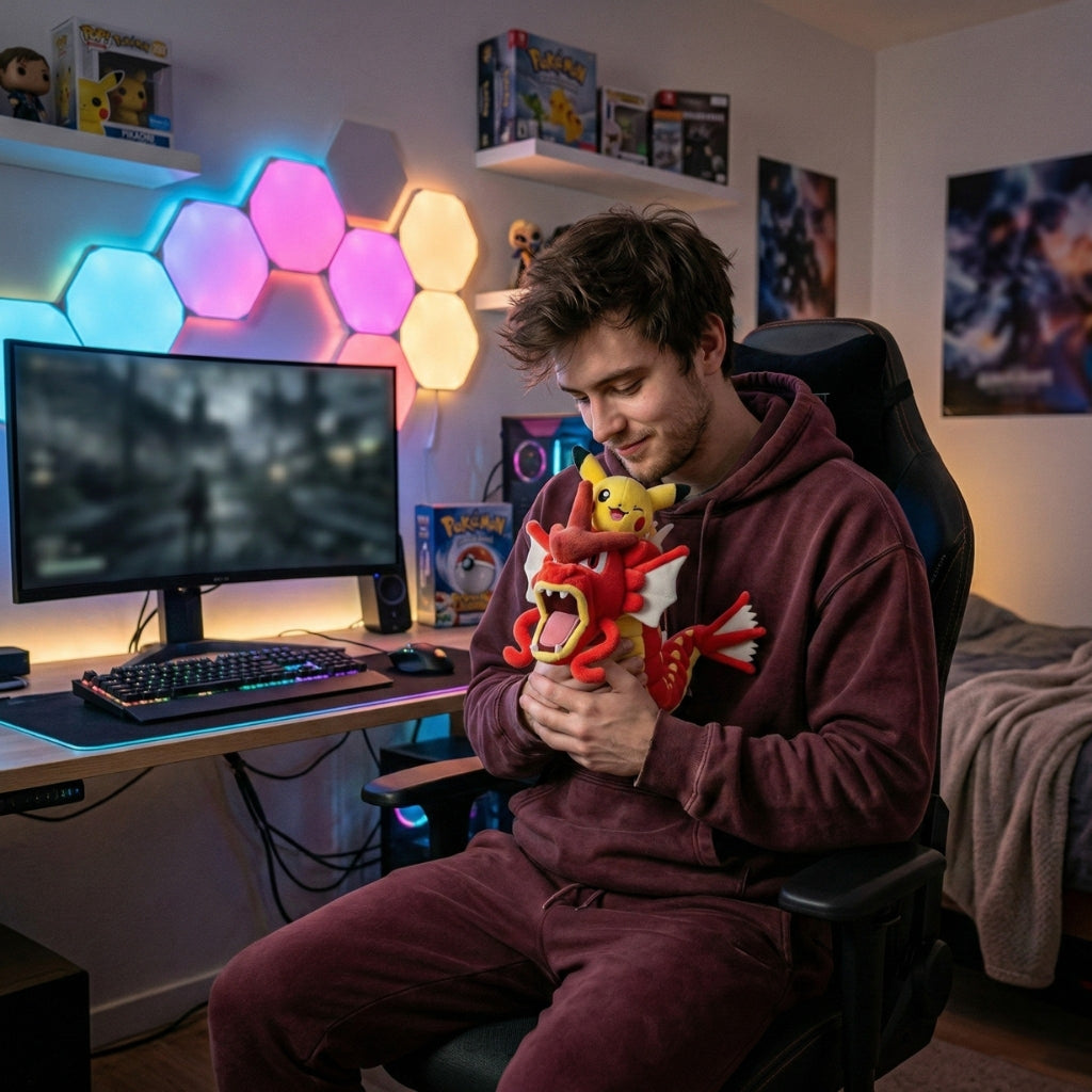 Peluche Léviator Rouge avec Pikachu
