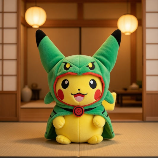 Peluche Pikachu déguisé en Rayquaza Vert